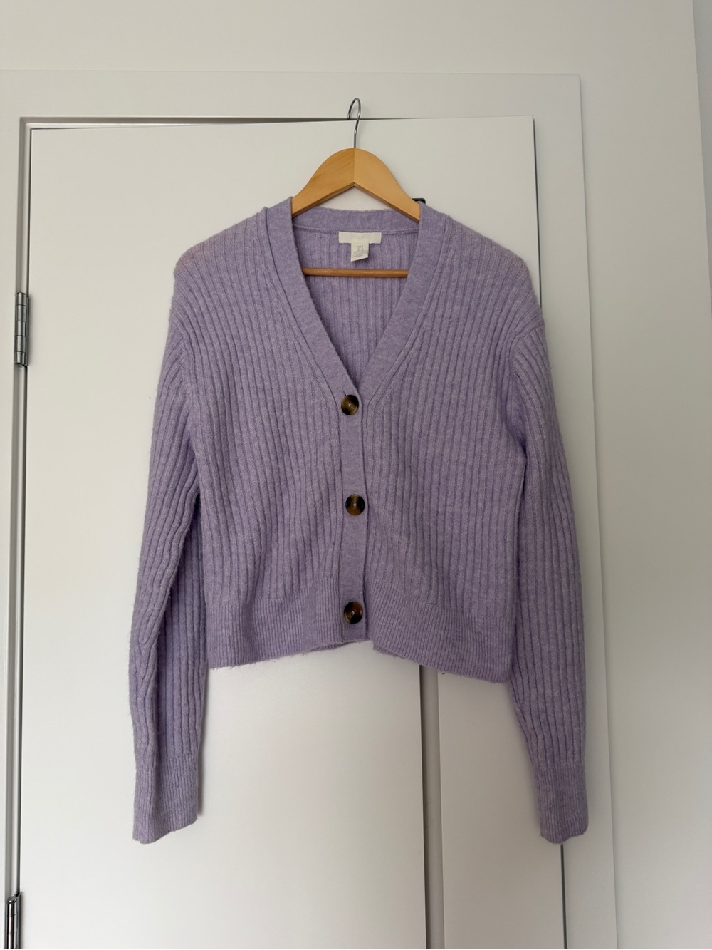 H&M Lilac Ribbed V-Neck Button Cardigan